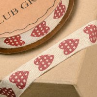 Natural Ribbon With Red Hearts - 15mm x 5m