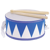 Children's toy drum with adjustable shoulder strap and wooden sticks