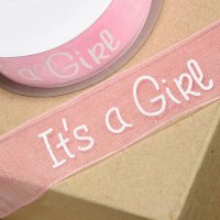 Printed 'It's a Girl' Organza Ribbon Pink - 25mm x 25m