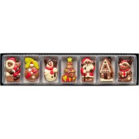 Decorated solid milk choc Christmas caraques in finger box - 8 x 70g
