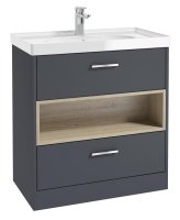 MALMO 80CM TWO DRAWER FLOOR STANDING NIGHT SKY BLUE MATT VANITY UNIT GLOSS BASIN - BRUSHED CHROME HANDLE
