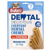Bakers 12621162 Dental Delicious Chicken Dog Chews Medium 6x200gm