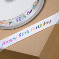 Printed 'Happy 50th Birthday' Ribbon Multicolour - 20mm x 50m