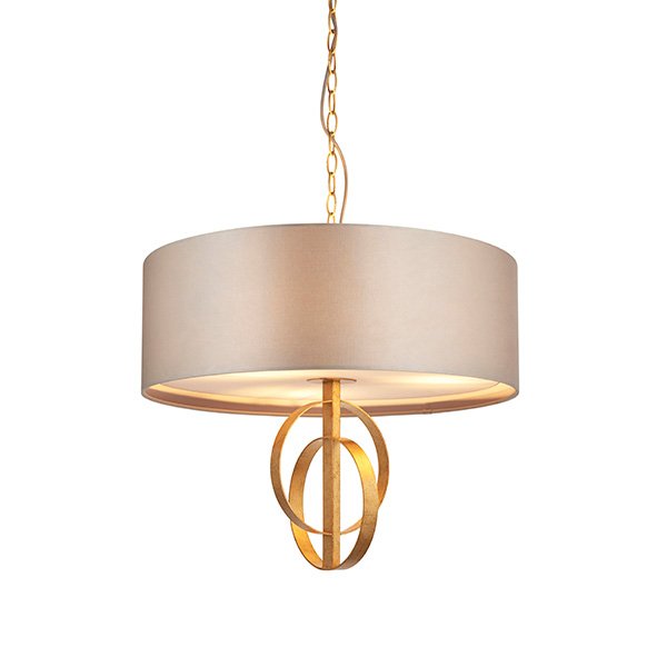 Endon Double Hoop Gold Leaf Pendant Light With Large Mink Shade