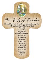 Wood Pocket Cross 3 1/4 inch/Lady of Lourdes   (12439)