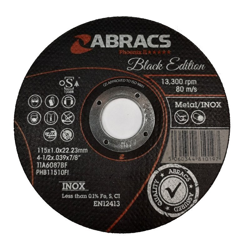ABRACS BLACK EDITION 115x1.0x22mm INOX (BULK QTY 3000)
