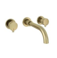MERIDEN THREE HOLE WALL MOUNTED BASIN TAP SET BRUSHED BRASS
