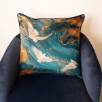 Teal River Crane Velvet Feather Filled Cushion - 60 x 60 2