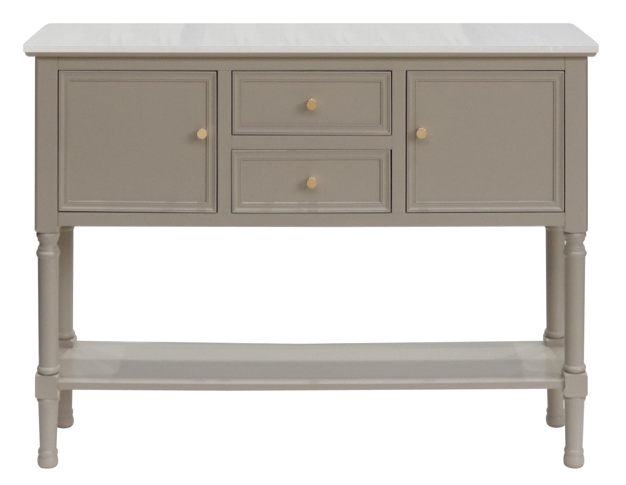 Khaki Side Board 2 Doors 2 Drawer 1 Shelf with White Marble 106x28x81cmH