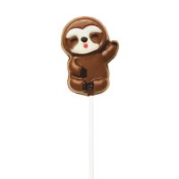 Decorated milk chocolate sloth lollipops in display 18x35g