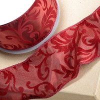 Glitter Swirl Wired Edge Ribbon Burgundy - 60 x 10m
