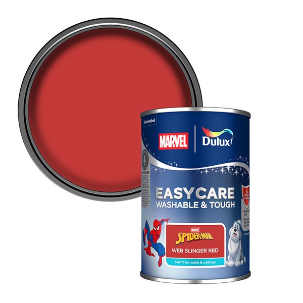 Dulux Easycare Spiderman Web Slinger Red Colour Swatch & 1.25L Paint Tin