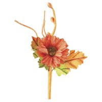 Flower With Leaves/Twig Orange 80mm - Pack of 24