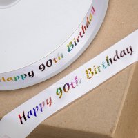 Printed 'Happy 90th Birthday' Ribbon Multicolour - 20mm x 50m