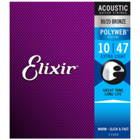 Elixir Polyweb Extra Light Acoustic Guitar Strings 10/47 (80/20 Bronze)