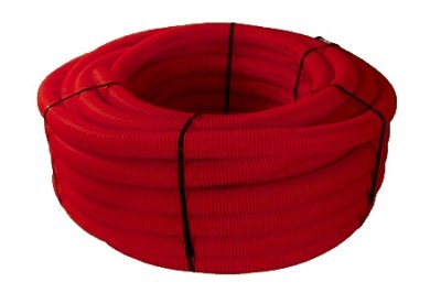 Corrugated duct, red, outer &Oslash; 63mm, double-walled, smooth interior, with pull rope and 1 sleeve, 50m coil
