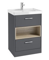 MALMO 60CM TWO DRAWER FLOOR STANDING MIDNIGHT GREY MATT VANITY UNIT GLOSS BASIN - BRUSHED CHROME HANDLE