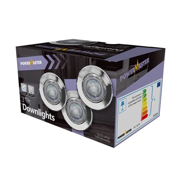 POWERMASTER GU10 DOWNLIGHT TILT KIT CHROME  3 PACK