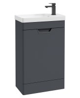 FREYA 55CM 1 DOOR CLOAKROOM FLOORSTANDING VANITY UNIT MATT NIGHT SKY BLUE-MATT BLACK HANDLE