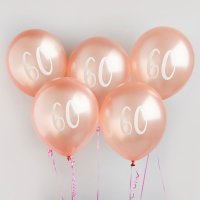 Rose Gold Number '60' Latex 12" Balloons - Pack of 5