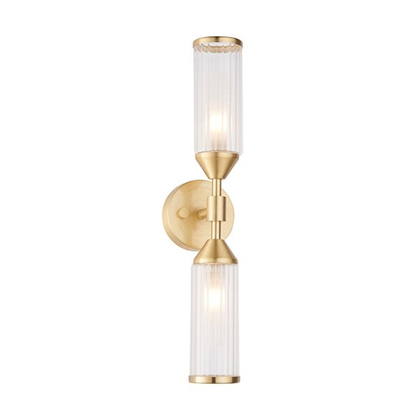 Endon Ribbed And Frosted Glass Satin Brass Double Wall Light