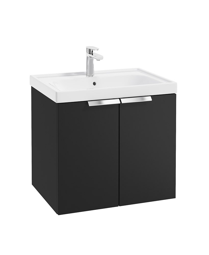 STOCKHOLM 60CM TWO DOOR WALL HUNG MATT BLACK- CHROME HANDLES
