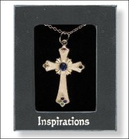 Necklet/Pearl Cross - Blue Stone   (6508/BLUE)