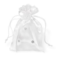 Satin Pouch With Diamante Effect Flowers White - 100 x 150mm
