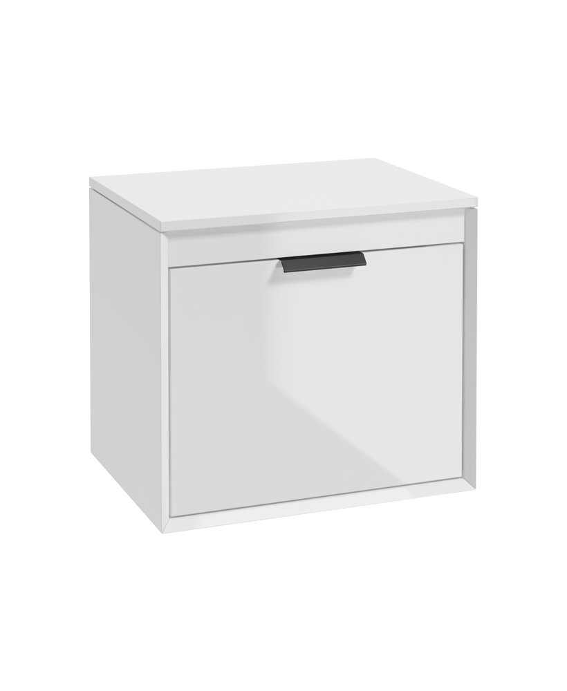 FJORD 60CM UNIT WITH COUNTER TOP BLACK HANDLE GLOSS WHITE