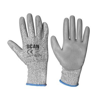 Scan Grey PU Coated Cut 3 Gloves - L (Size 9)