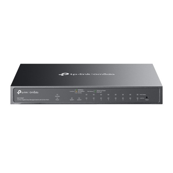 ES210GMP, 10-port gigabit switch with eight PoE+ ports delivering up to 123 W total power budget