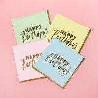 Pastel 'Happy Birthday' Paper Napkins - Pack of 16
