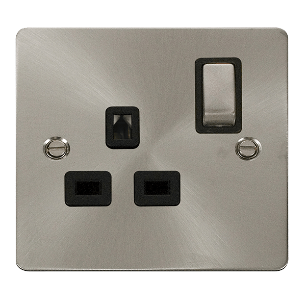 Click Define 1G Switched Socket Brushed Steel Black Insert FPBS535BK