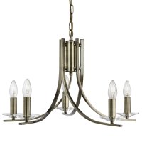 ASCONA - 5  LIGHT CEILING, ANT BRASS TWIST FRAME WITH CLEAR GLAS
