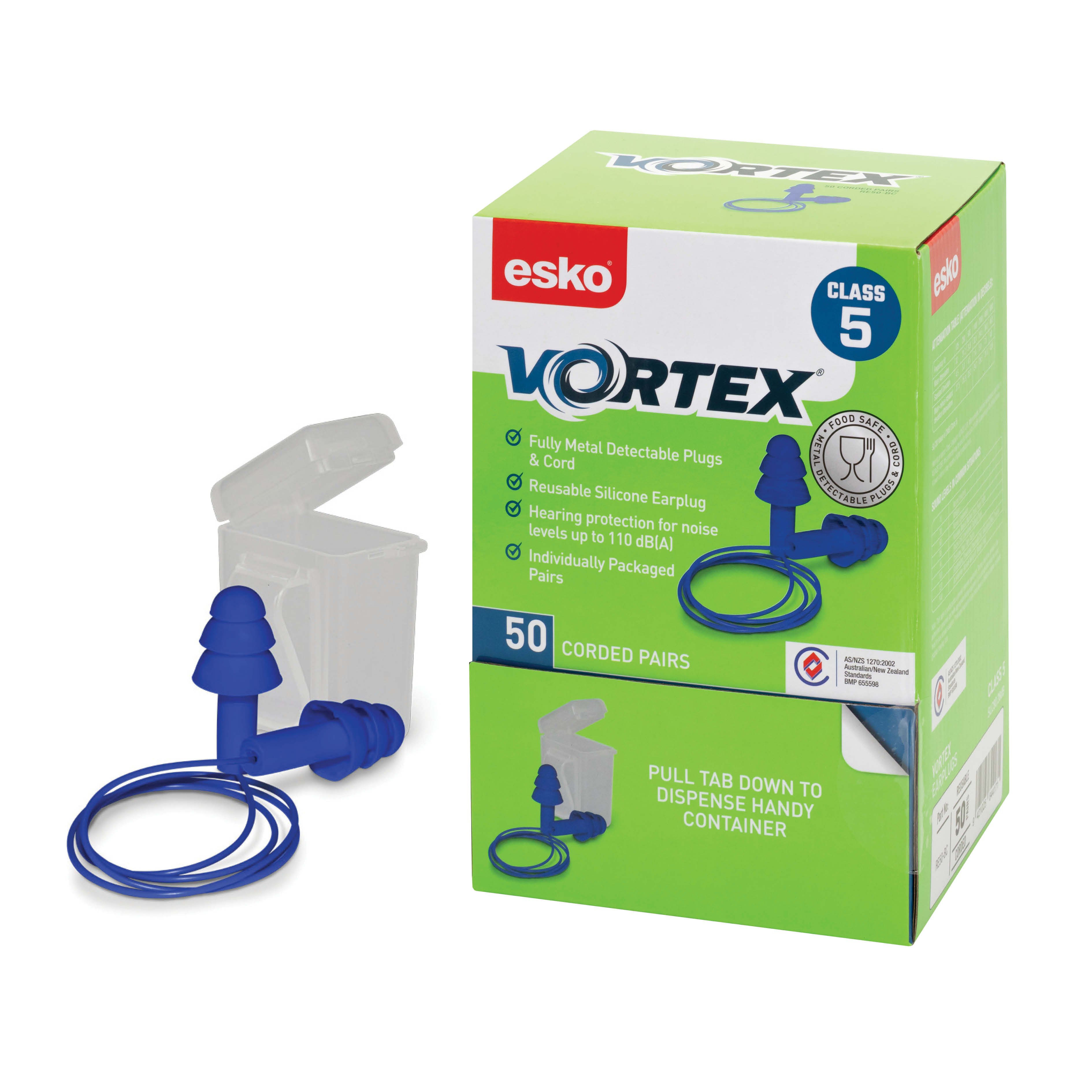 Esko Vortex Earplugs Blue Corded Reusable