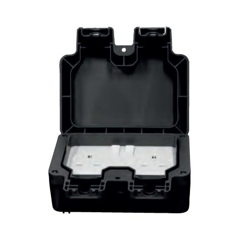 BLACK IP66 13A 2 GANG OUTDOOR SOCKET