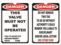 DANGER Valve Must Not Operate Tag, Pack 25