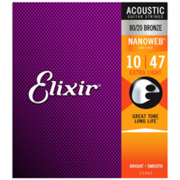 Elixir Nanoweb Extra Light Acoustic Guitar Strings 10/47 (80/20 Bronze)