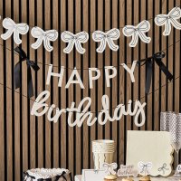 Happy Birthday Card Banner With Black Satin Bows x2 2m