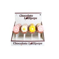 Solid milk chocolate Flora lollipops in display - 24x30g