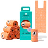 Adios Compostable Poop Bags with Handles On a Roll Pink 8x15