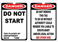 DANGER Do Not Start Tag, Pack 25