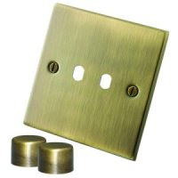 Antique Brass 2 Gang  Dimmer Plate with Knobs