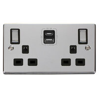 Click Deco CLICKVPCH586BK Polished Chrome USB Switched Socket