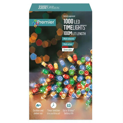 Premier 1000 LED Battery Operated TimeLights - Multi-Coloured