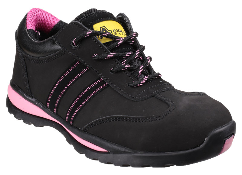 black and pink steel toe boots