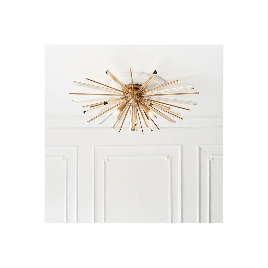 Endon Antique Brass Plated Flush Light With Glass Shards