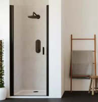 FLAIR FRAMELESS PIVOT DOOR 900MM MATTE BLACK WITH CLEAR GLASS