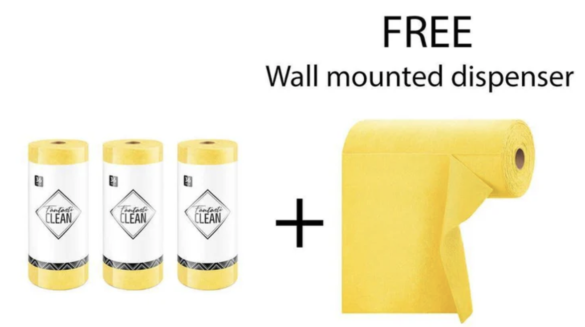 Fantasticlean YELLOW Microfiber 3 x Roll with wall mount dispens