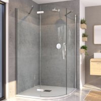 ORO HINGED QUADRANT DOOR 80x120CM RIGHT HAND BRIGHT SILVER WITH CLEAR GLASS COMPLETE